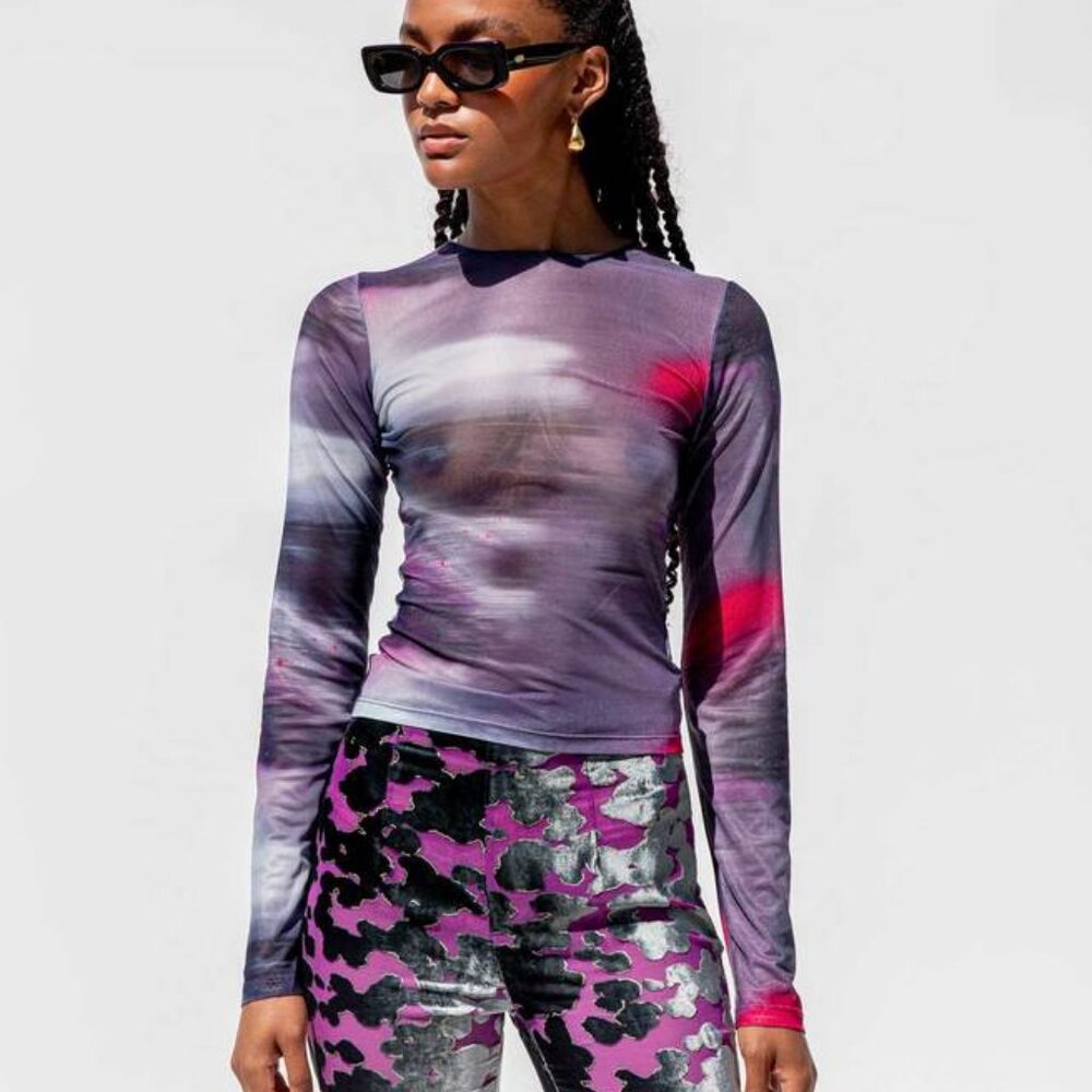 Miaou Sheer Long Sleeve Tee - XS - Motion Pink